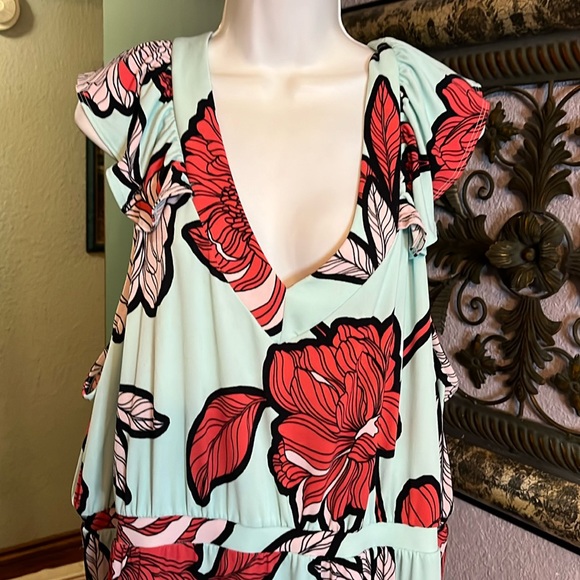 Iman Global Chic Maxi Dress Green Tropical Print Sleeveless NWOT Sz 4X - Picture 2 of 14